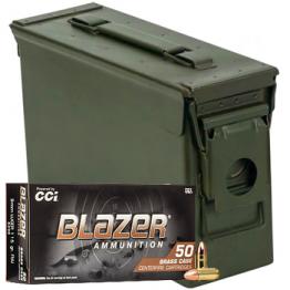 9mm Luger 115gr FMJ CCI Blazer Brass Ammo in Used 30 Cal Ammo Can (350 rds)