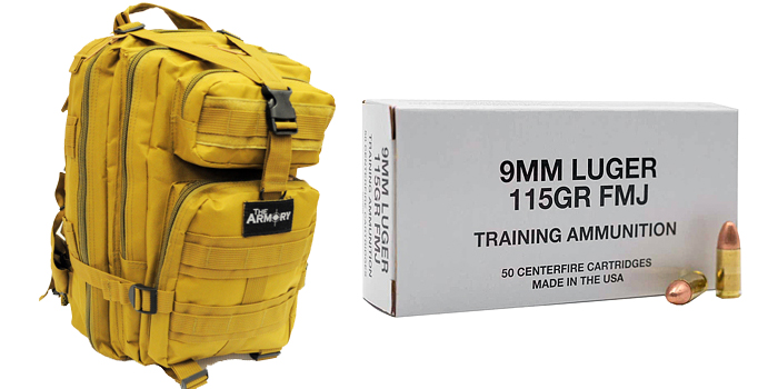 9mm Luger 115gr FMJ CCI Training Brass Ammo - 500rds in The Armory Tan Backpack - Image 2