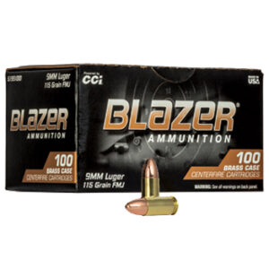 9mm Luger 115gr FMJ CCI Blazer Brass Ammo Box (100 rds)